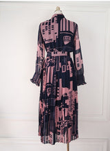 High Quality Ankle-Length Pleated Vintage Print Elegant Maxi Dress