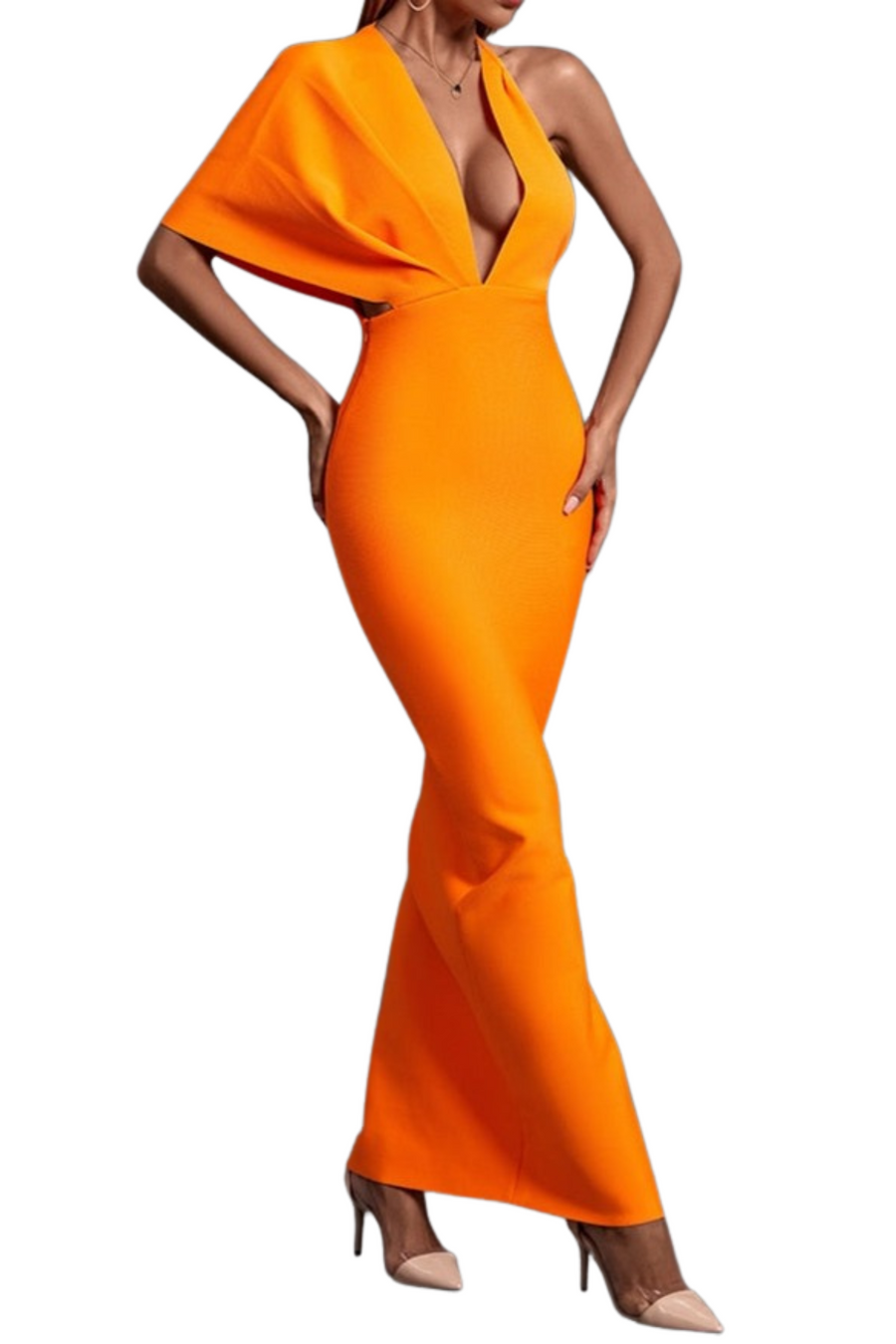 Orange Bandage Maxi Elegant Sexy Bodycon Dress ETERNA Orange Bandage Maxi Elegant Sexy Bodycon Dress ETERNA