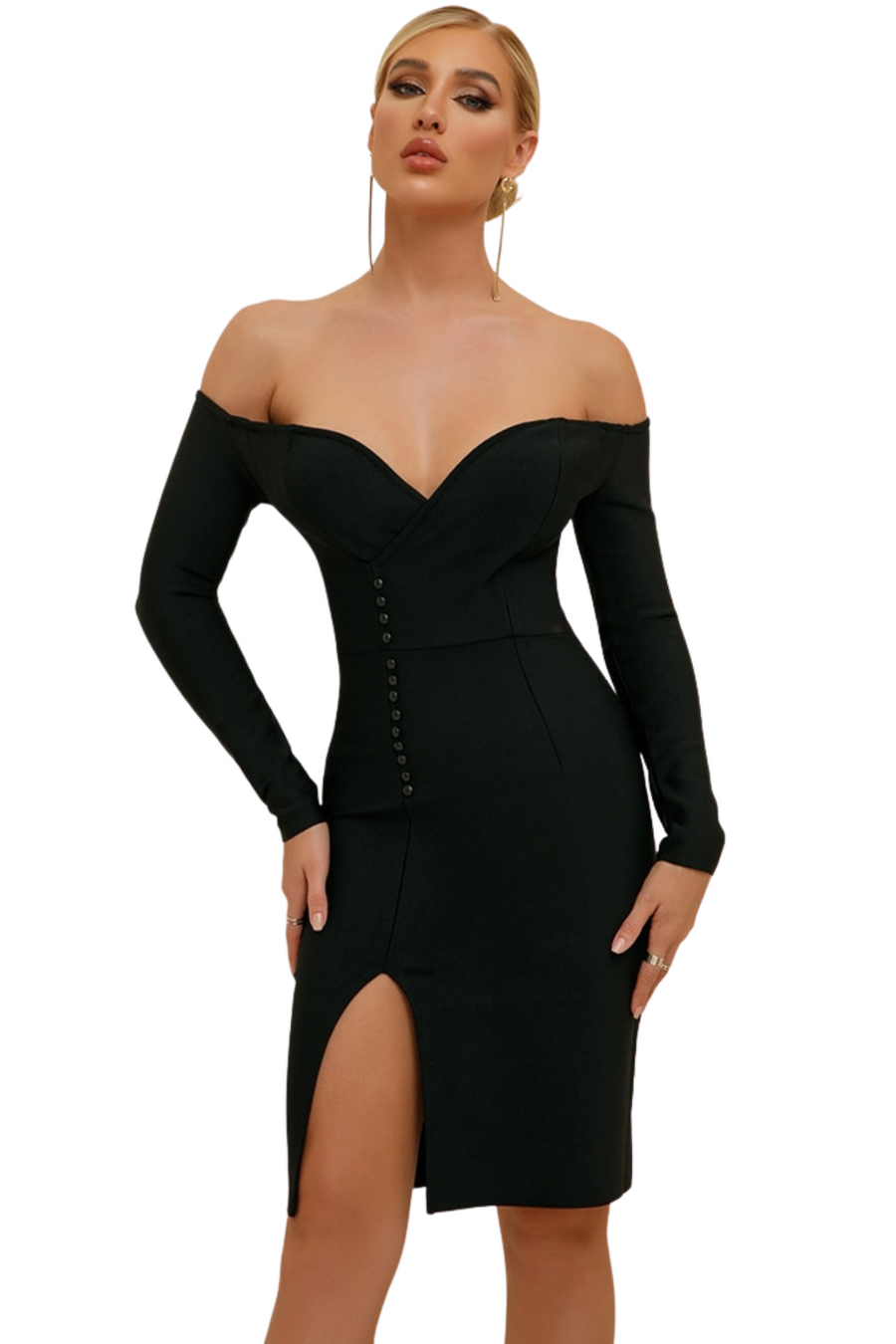 Black Long Sleeve Off Shoulder Bodycon Dress