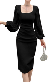High Quality Elegant Flare Sleeve Bodycon White/Black Sheath Dress Black / XL High Quality Elegant Flare Sleeve Bodycon White/Black Sheath Dress Black / XL