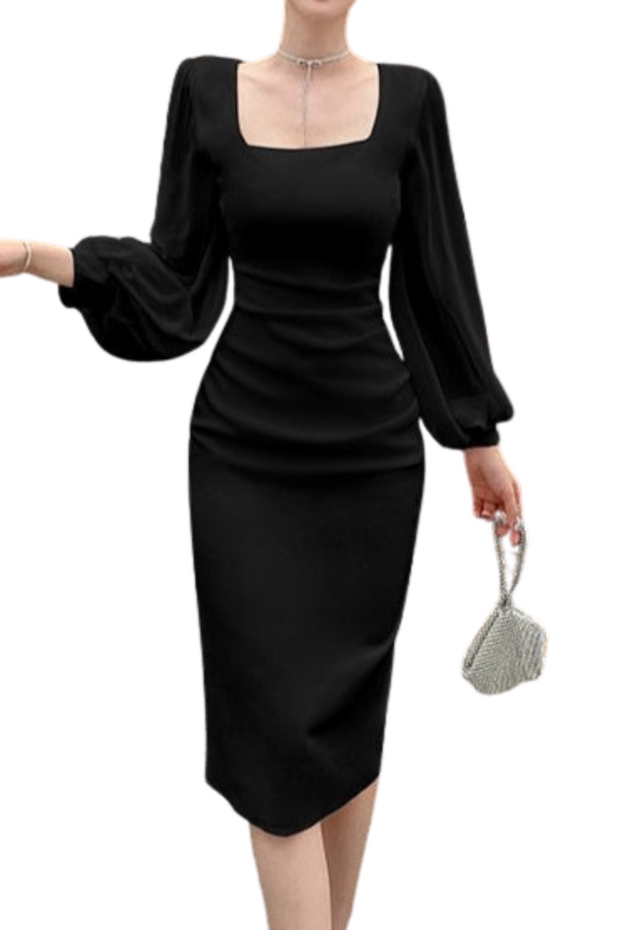 High Quality Elegant Flare Sleeve Bodycon White/Black Sheath Dress ETERNA High Quality Elegant Flare Sleeve Bodycon White/Black Sheath Dress ETERNA
