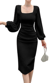 High Quality Elegant Flare Sleeve Bodycon White/Black Sheath Dress