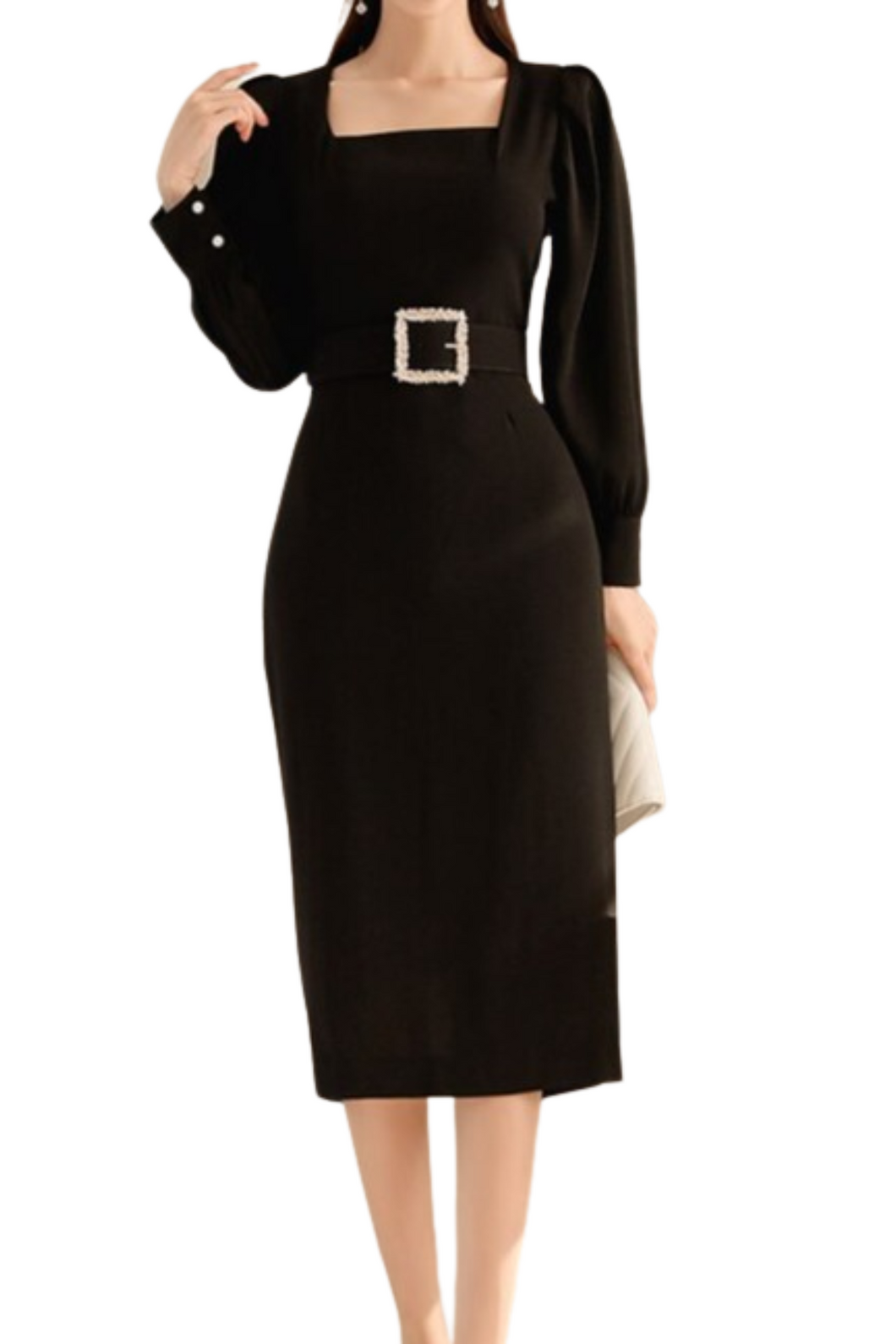 High Quality Long Sleeves Bodycon Office Black Elegant Dress