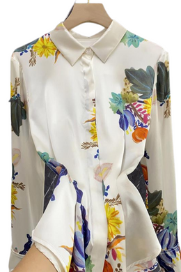 High quality vintage designer print long sleeve silk shirt