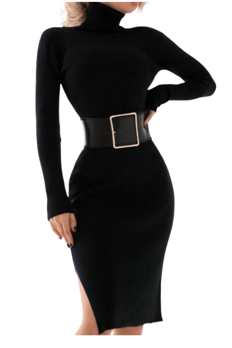 Bodycon Long Sleeve Knit Turtleneck Bandage Dress