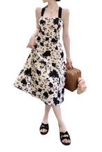 Vintage High Quality Strappy Elegant Print Midi Dress