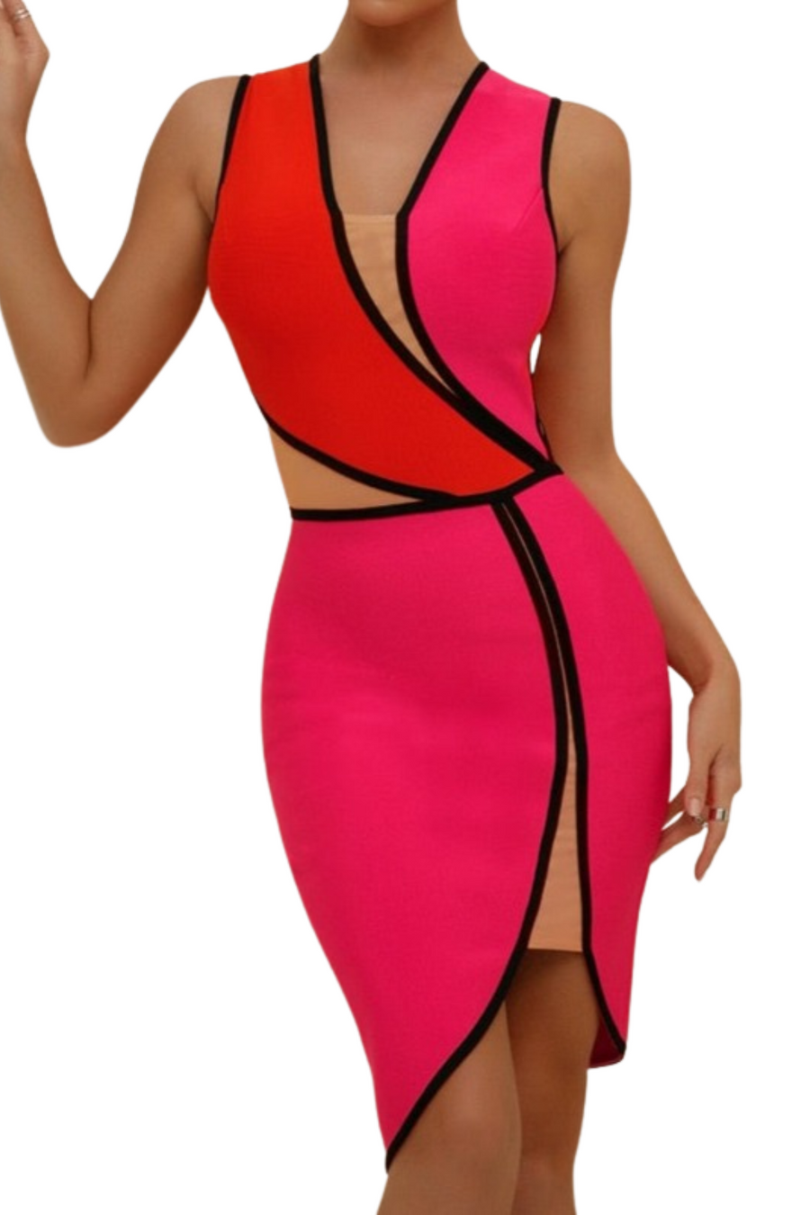 Sleeveless Sexy Bodycon Mesh Insert Elegant Dress pink and aqua / S Sleeveless Sexy Bodycon Mesh Insert Elegant Dress pink and aqua / S