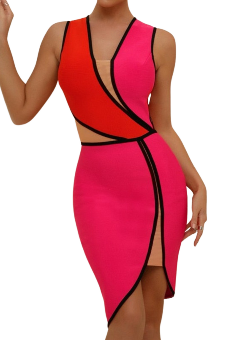 Sleeveless Sexy Bodycon Mesh Insert Elegant Dress