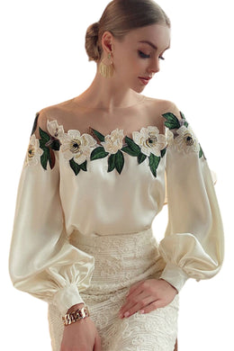 High Quality Long Sleeve Embroidery Chiffon Blouses