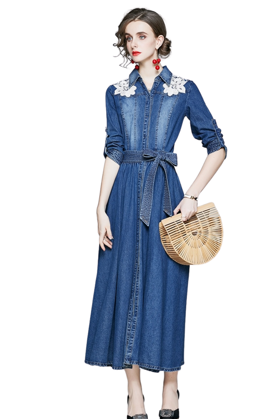 Elegant three quarter sleeve dress with high quality ties