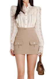 2 Piece Set Long Sleeve Lace Blouses + Pencil Skirt