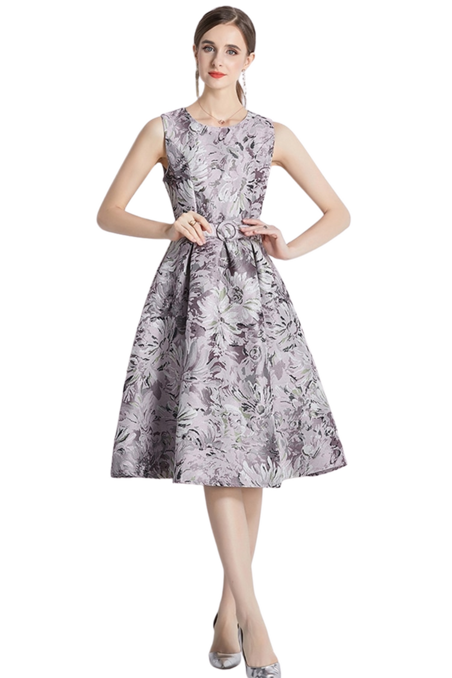 High Quality Sleeveless Knee Length Floral Cocktail Dress