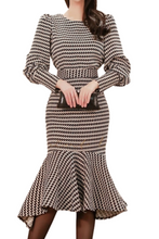 Two Piece Set Long Sleeve Tops and Mid-Calf Bodycon Mermaid Skirts, High Quality Wavy Striped