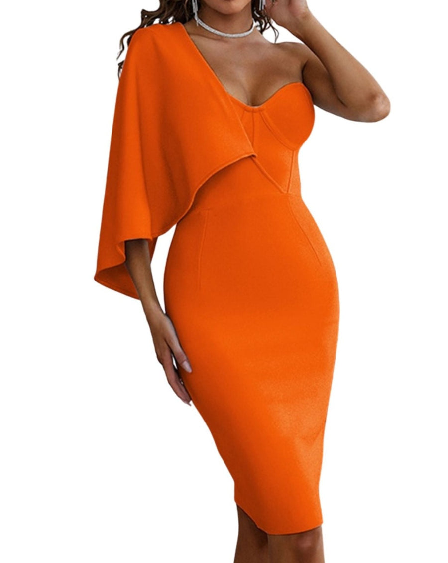 Sexy Elegant One Shoulder Ruffles Bodycon Bodycon Orange Dress