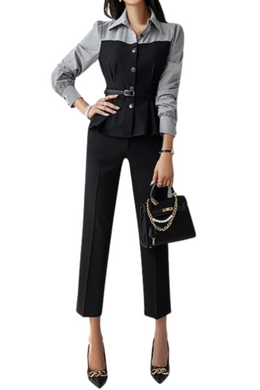 High quality long sleeved shirt + mid-calf pants 2 piece suits