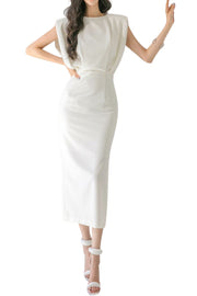 White elegant sexy midi dress with short sleeves