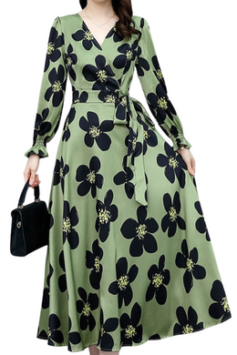 High-quality elegant temperament print long-sleeved dress