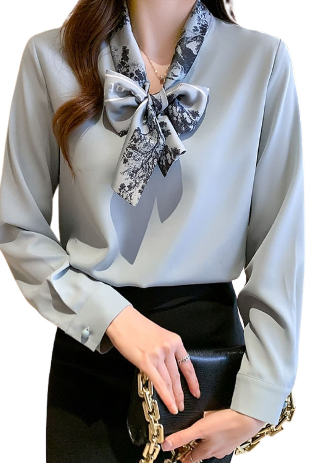High Quality Tie Neck Elegant Long Sleeve Loose Shirt