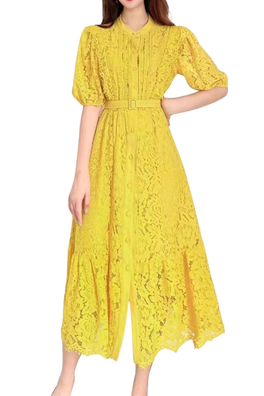 High quality multi color sleeves lace midi elegant vintage dress Red / L High quality multi color sleeves lace midi elegant vintage dress Red / L