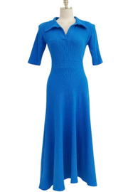 High quality long stretch knit blue dress