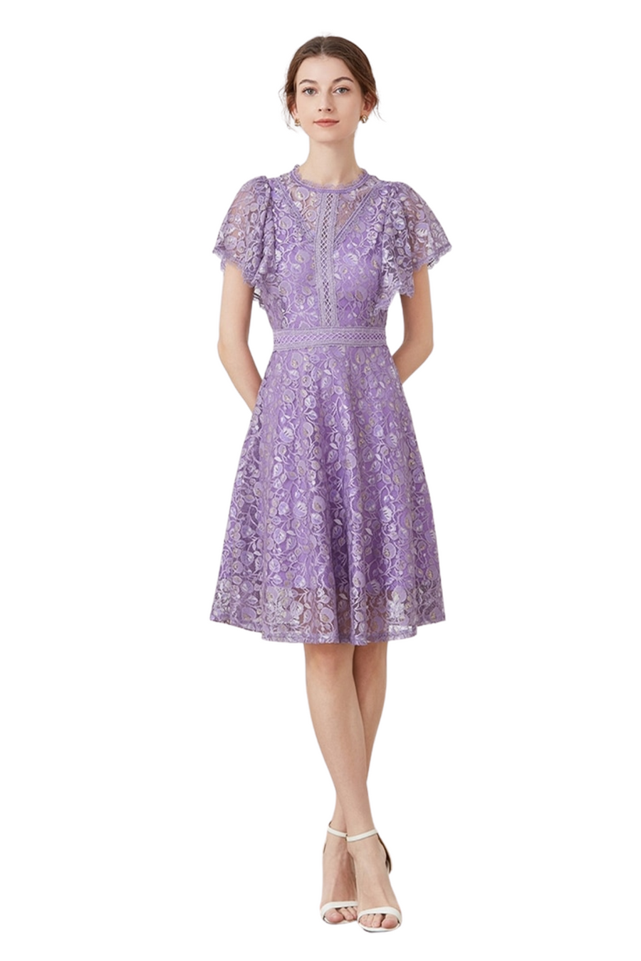 High quality multi color vintage designer flared elegant lace dress Purple / XXL High quality multi color vintage designer flared elegant lace dress Purple / XXL