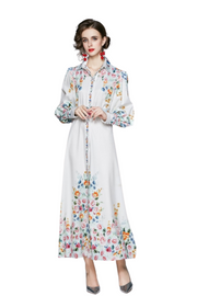 High Quality Ankle-Length A-Line Long Sleeve Print Elegant Dress