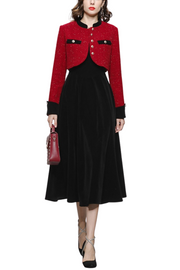 Set 2 pieces velvet dress + high quality long-sleeved jacket