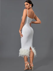 Elegant Feather Bandage Bodycon Bandage Dress Sexy Elegant Midi Dress