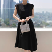 High Quality Asymmetric Round Neck Tight Black Dress