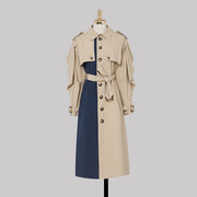 Trench Coat Contrast Dresses Korean Single-Breasted Retro Vestidos Fashion Party Casual Dress