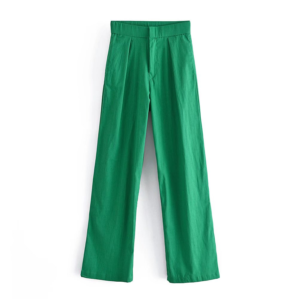 Candy Color Front Pleats Zipper High Waist Straight Pants