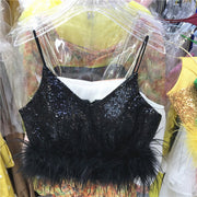 Short blouse with sequins and feathers in various colors