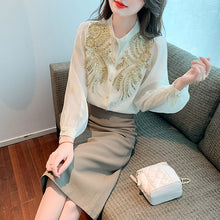 Vintage blouses embroidered with sequins long sleeves elegant