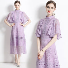 High Quality Long Purple Lantern Sleeve Elegant Lace Dress