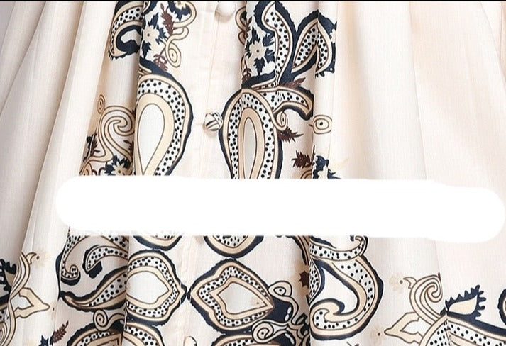 High Quality V Neck Lantern Sleeves Printed Dress