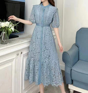 High quality multi color sleeves lace midi elegant vintage dress