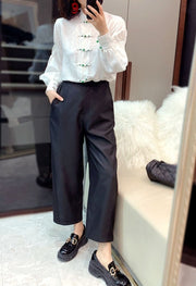 High Quality Loose Fit White Long Sleeve Silk Blouses