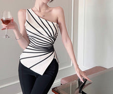 Line Drop Shoulder Design Sleeveless Slim Waist Blouse