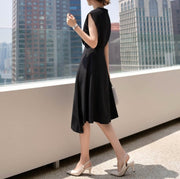 High Quality Asymmetric Round Neck Tight Black Dress