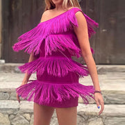 One Shoulder Fringe Sequin Dress