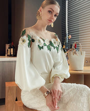 High Quality Long Sleeve Embroidery Chiffon Blouses