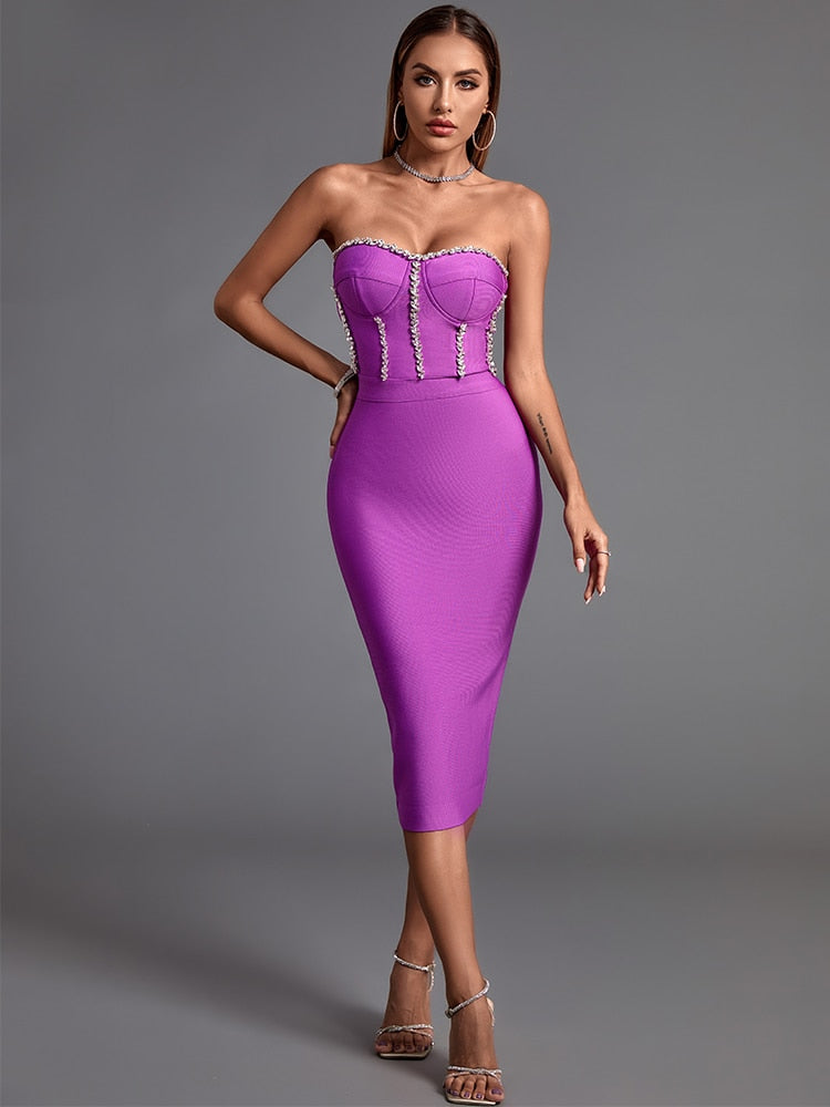 bandage bodycon midi dress Bodycon Collection Women's Dusty Pink Bandage Midi Dress, Size S