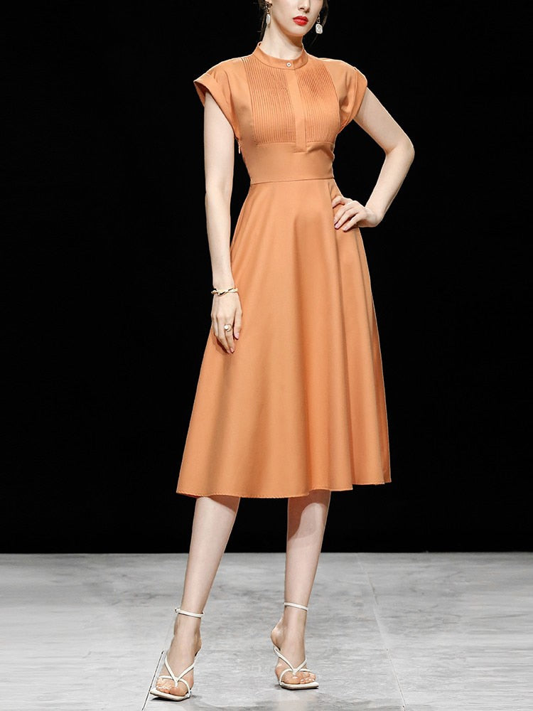 High Quality Round Neck Sleeveless Vintage Shirt Dress