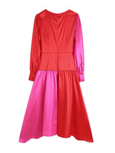 Dresses color Patchwork midi Satin with V Neck and sleeve casual style