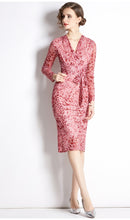 High Quality Vintage Designer V Neck Elegant Pink Sheath Dress