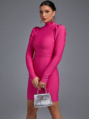 Long Sleeve Sexy Elegant Pink Bodycon Bandage Dress