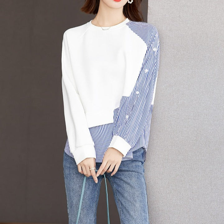 Irregular Striped Shirt Panel Sweatshirt Office Blusas Vintage Top Simple Chiffon Women Blouses Casual Shirts