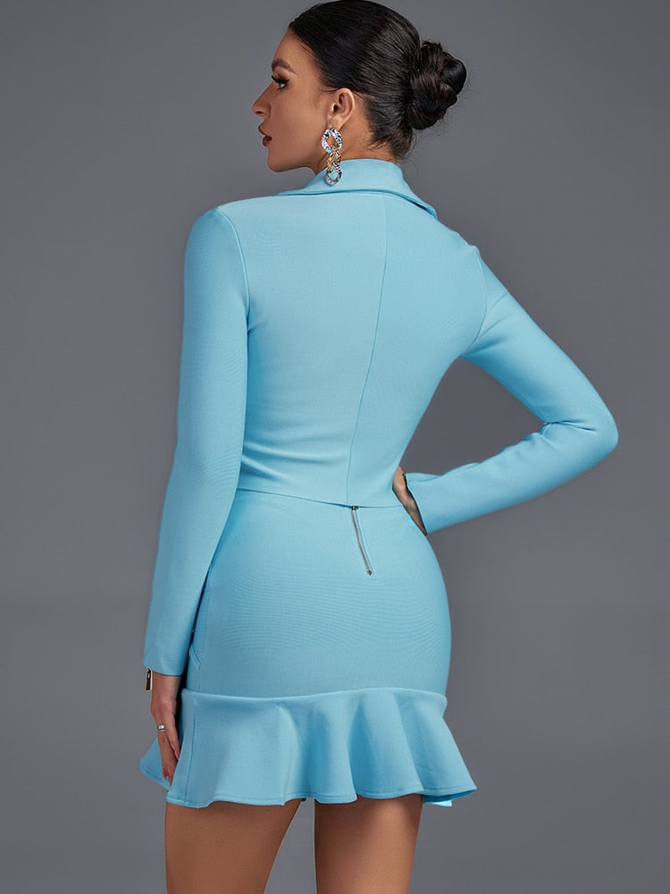 Two-piece bandage set, long-sleeved jacket, and sexy skirts Sky Blue / XL Two-piece bandage set, long-sleeved jacket, and sexy skirts Sky Blue / XL