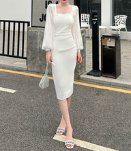 High Quality Elegant Flare Sleeve Bodycon White/Black Sheath Dress
