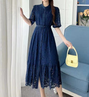 High quality multi color sleeves lace midi elegant vintage dress